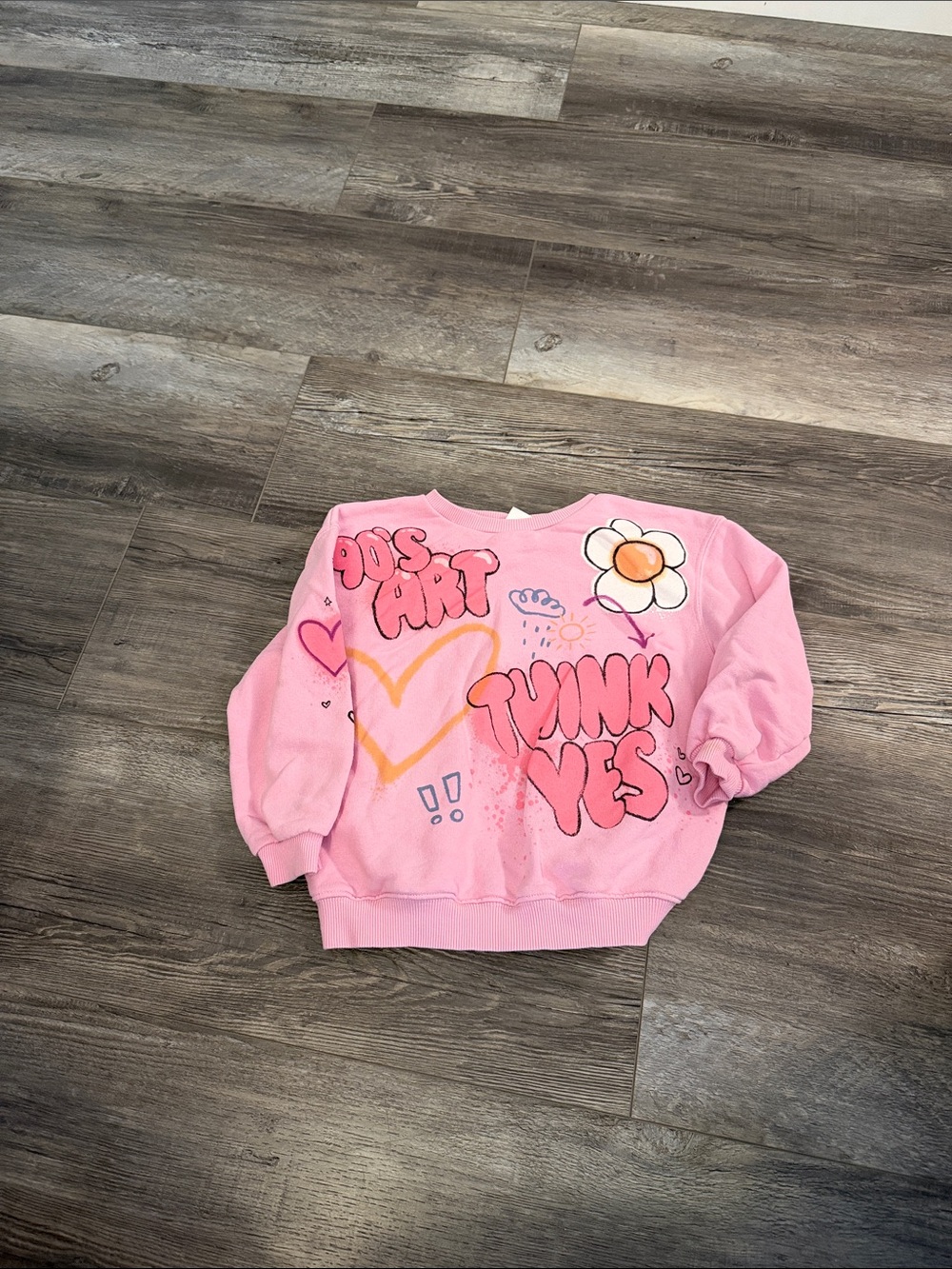 Zara Pink Graphic Kids Sweatshirt with Heart & Flower Design